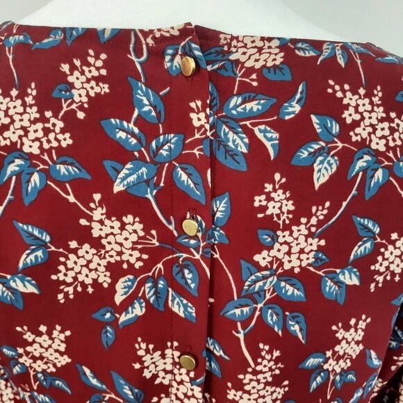 Madewell Floral Burgundy Button Back Long Sleeve Dress - Picture 12 of 14